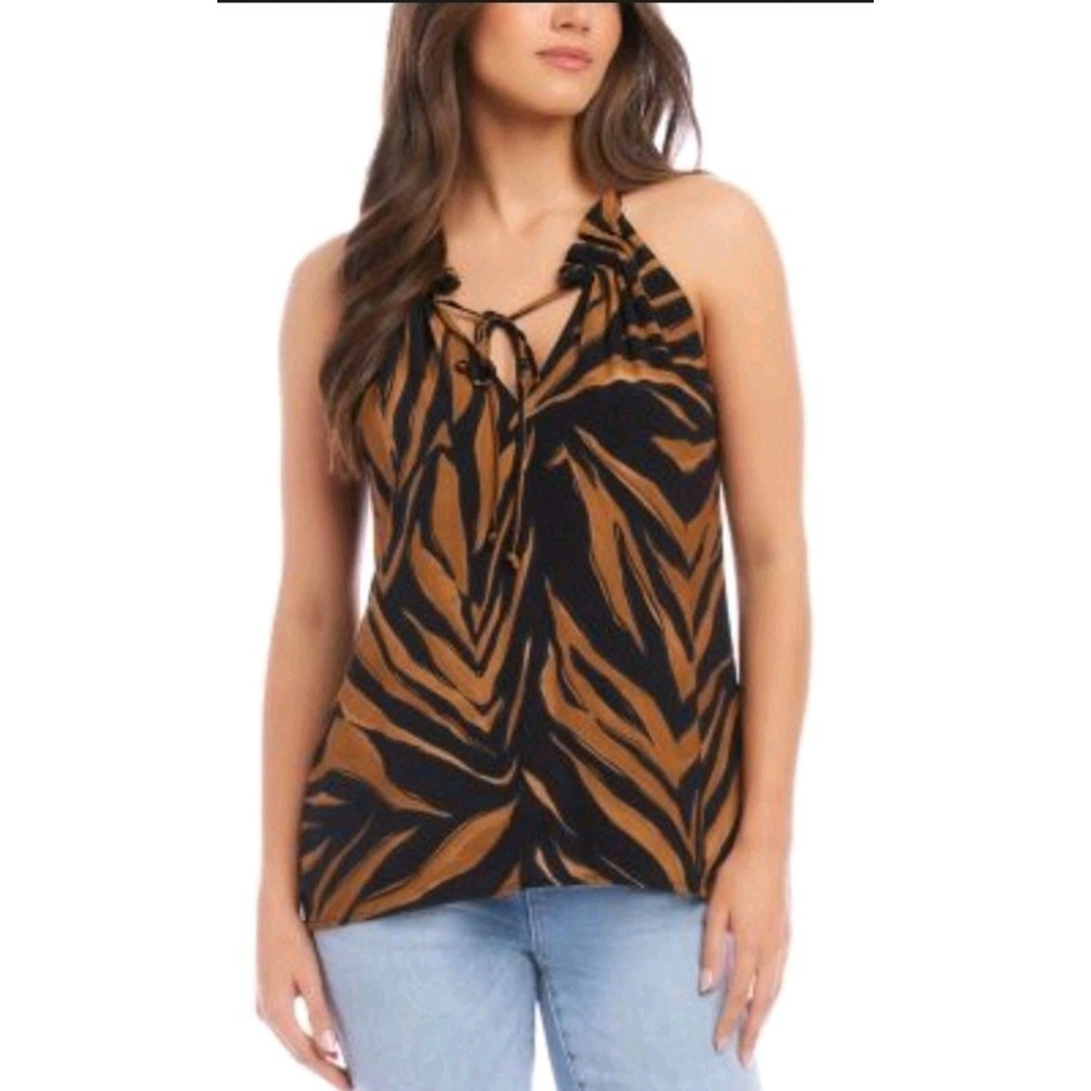 Karen Kane Women's Blue Exotic Keyhole Tank Top Size Small NWT Animal Print $118